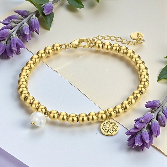 🆕️18K Gold Plated Stainless Steel Beaded Bracelet with Mandala & Pearl Charms ✨ - Picture 13 of 13